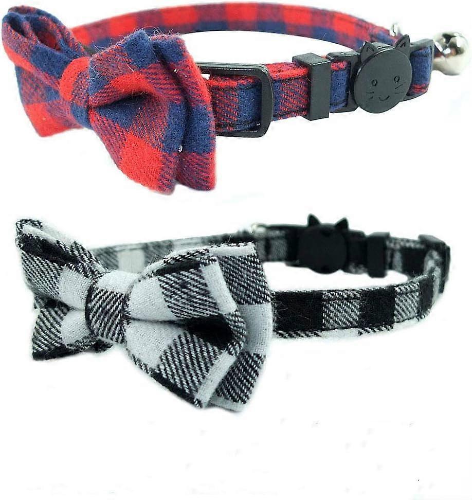 Breakaway Cat Collar with Bow Tie and Bell for Cats and Some Puppies, Adjustable 7.8-10.5 Inches, Set of 2 Green and Orange