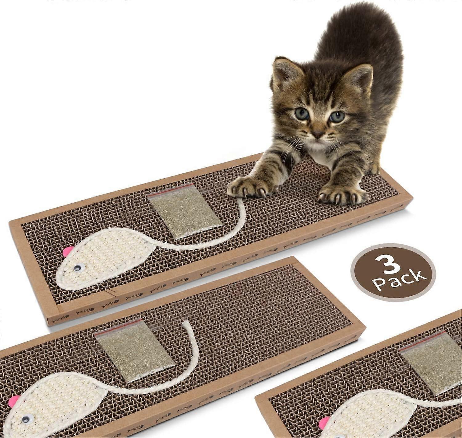 3 x Cat Scratching Board with Sisal Play Kitten Scratch Corrugated Card Board with Free Catnip,(38 * 12.5 * 1.8) cm
