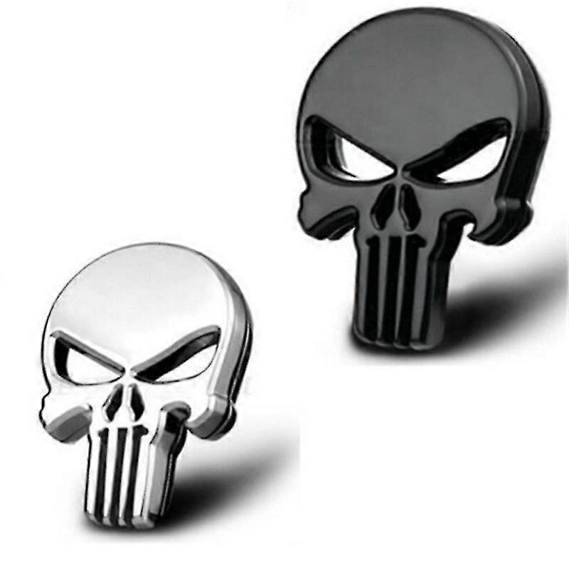3d Skull Vehicle Car Sticker Metal Decal Motorcycle Waterproof Decoration Cars,trucks,motorcycle,vehicle4pcs Black Silver