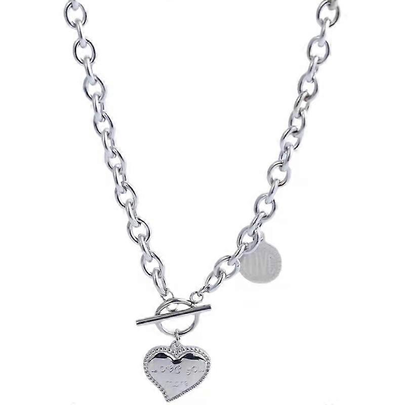 Women's Toggle Logo Charm Necklace, platinum