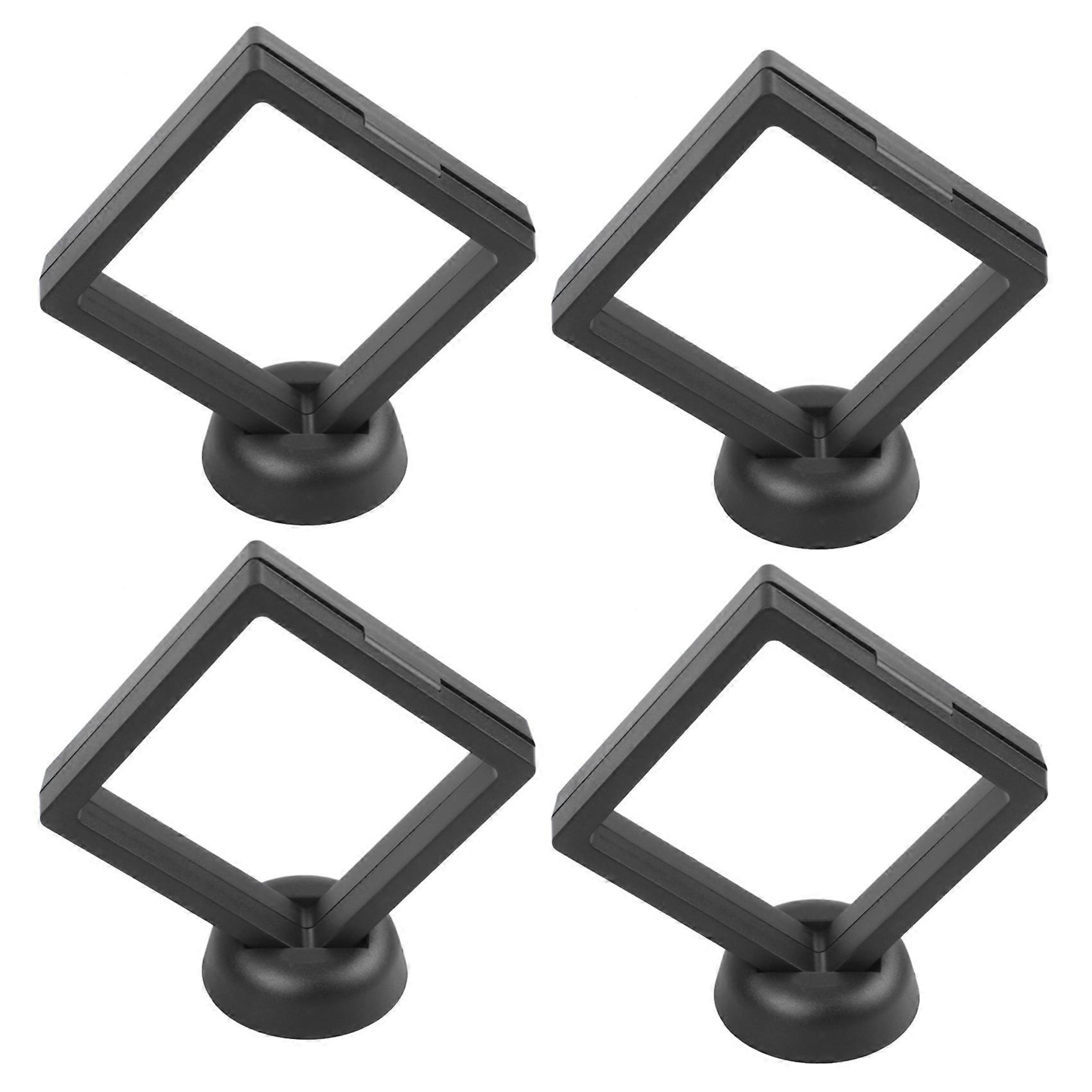 4X Square 3D Albums Floating Frame Holder Coin Box Jewelry Display Show Case, 9X9cm (with Base)