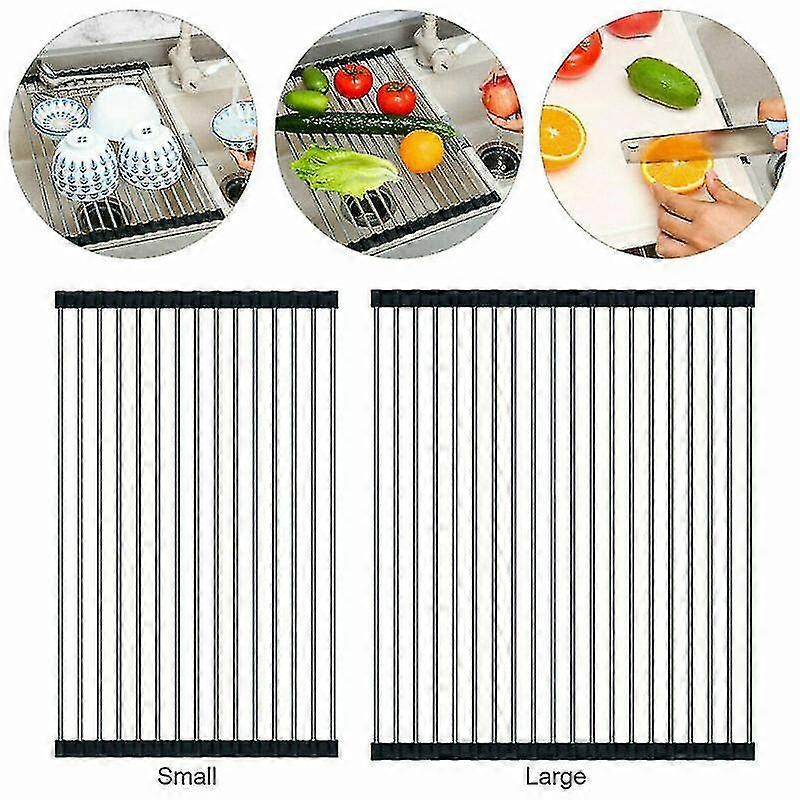 Dish Rack Drying Drainer Over Sink Stainless Steel Rack Roll Up Foldable Kitchen