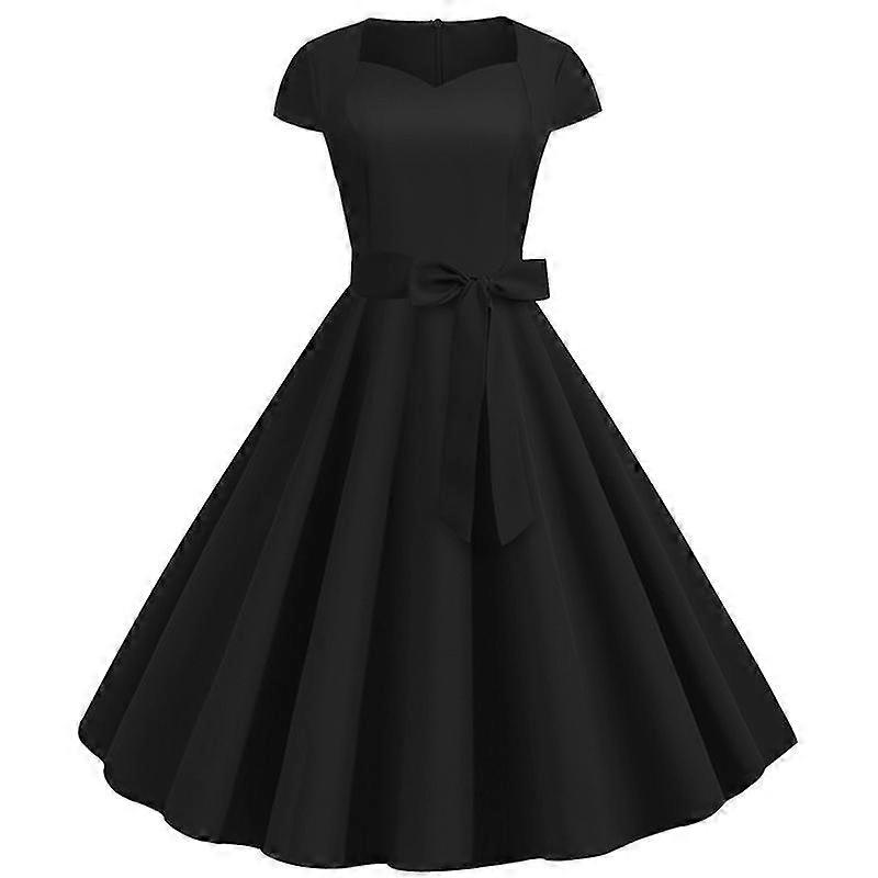 Kadın Sade Yaz Kokteyl Partisi Hepburn Elbise Vintage Rockabilly Salıncak Elbiseler