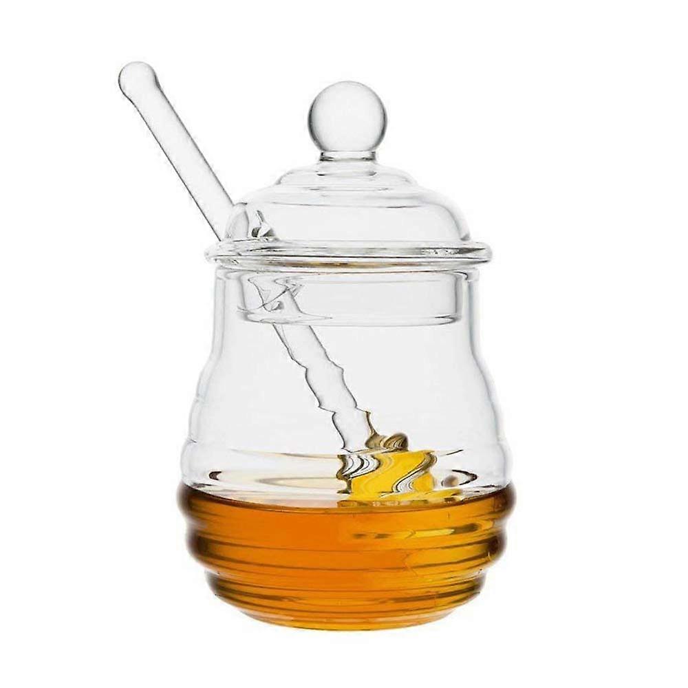 Tarro de miel de vidrio con cucharón, transparente, 9 onzas