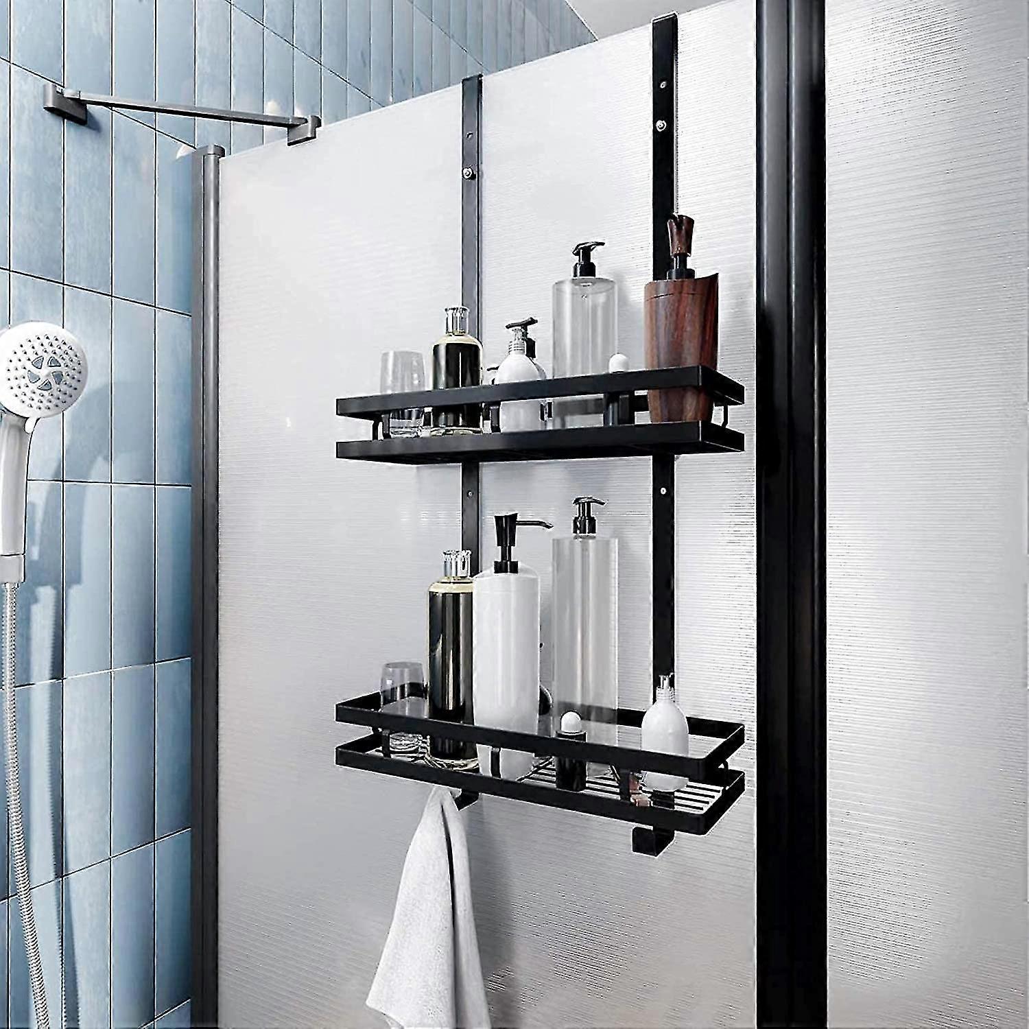 Rustproof Hanging Shower Caddy, Double Layer Stainless Steel Over Door Hanging Shower Caddy With Suction Cups For Bathroom, No Drill Shower Caddy