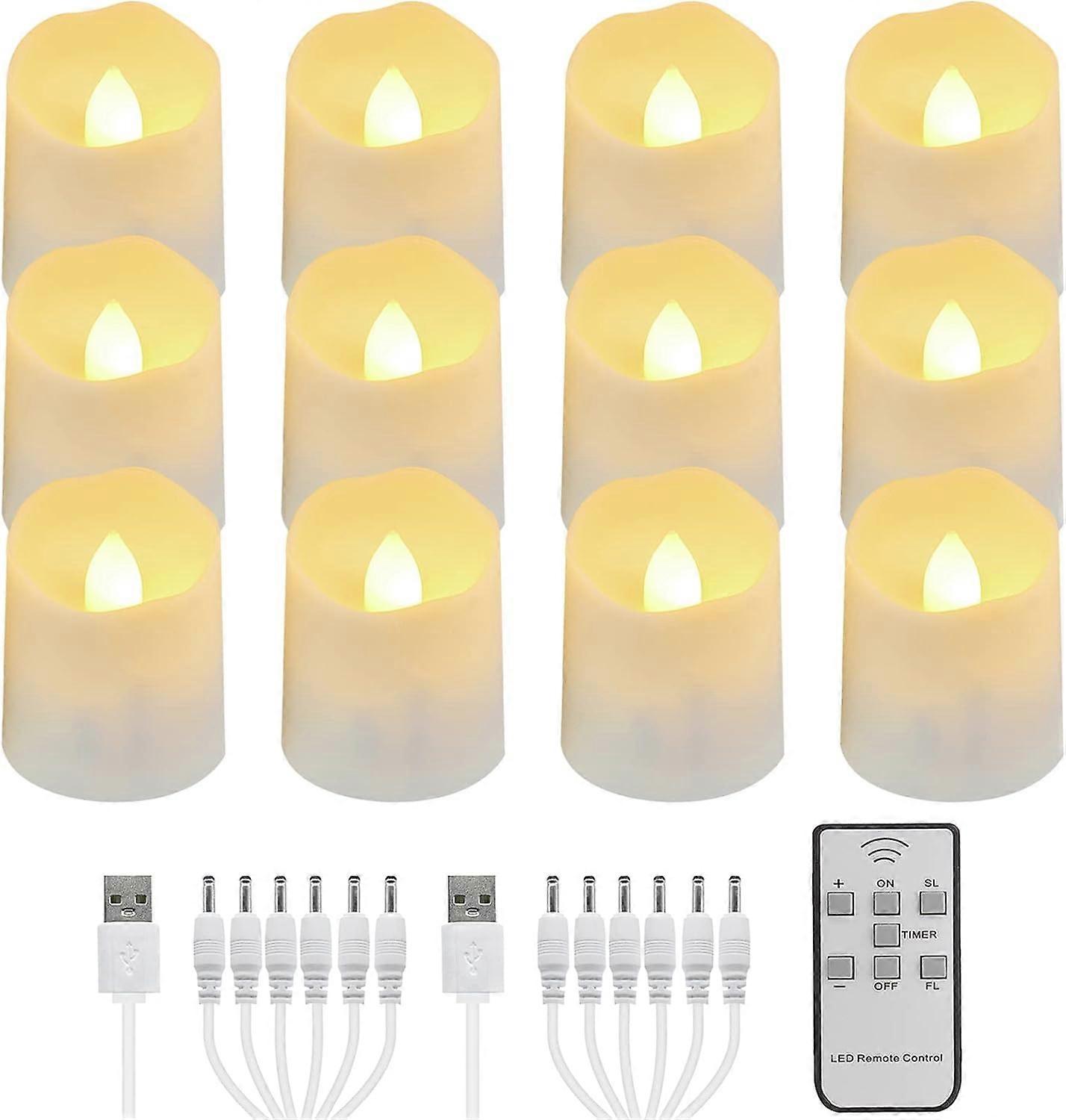 12pcs Rechargeable LED Tea Lights Colour Changing with Remote Timer Flickering Dimmable Electric RGB Flameless Candles with USB Cables  Christmas Hall