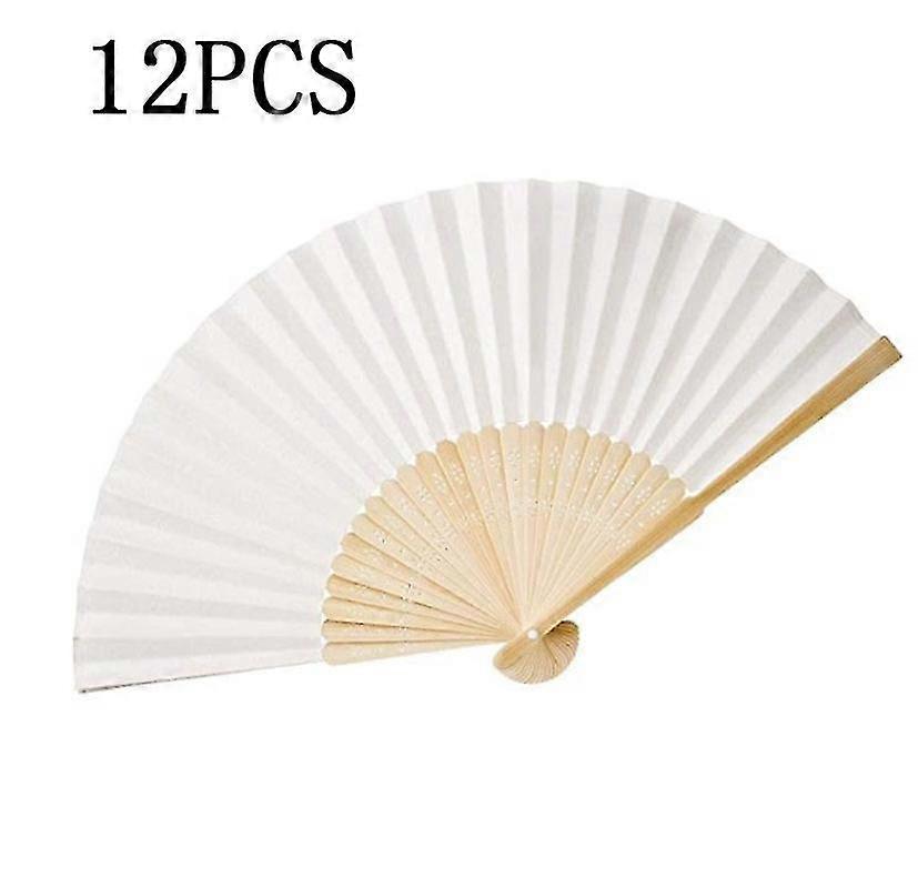 12 جهاز كمبيوتر شخصى اليد مروحة بيضاء مروحة ورقة مروحة الزفاف مروحة جيب مروحة قابلة للطي مروحة ضيف هدية لحفل زفاف عيد ميلاد المدرسة الثانوية الكرة الصيف حزب (أبيض)