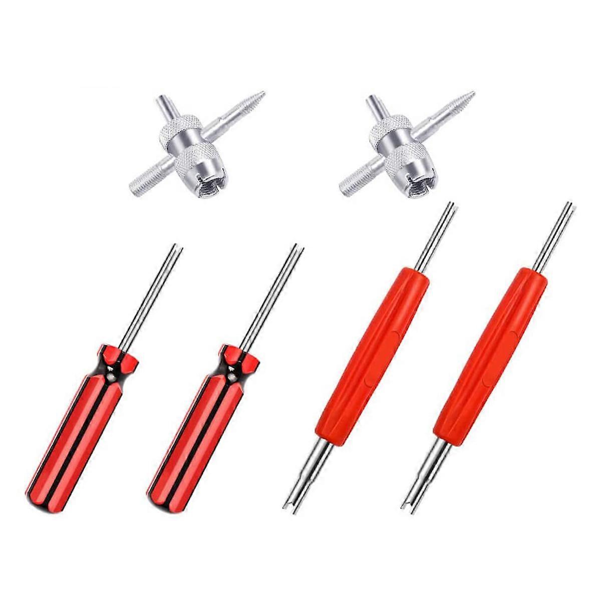 6pcs Tire Valve Stem Removal Tool - Single And Double Heads Valve Core Remover, 4-Way Valve Tool Great Tire Repair Tool For Various Valve Cores