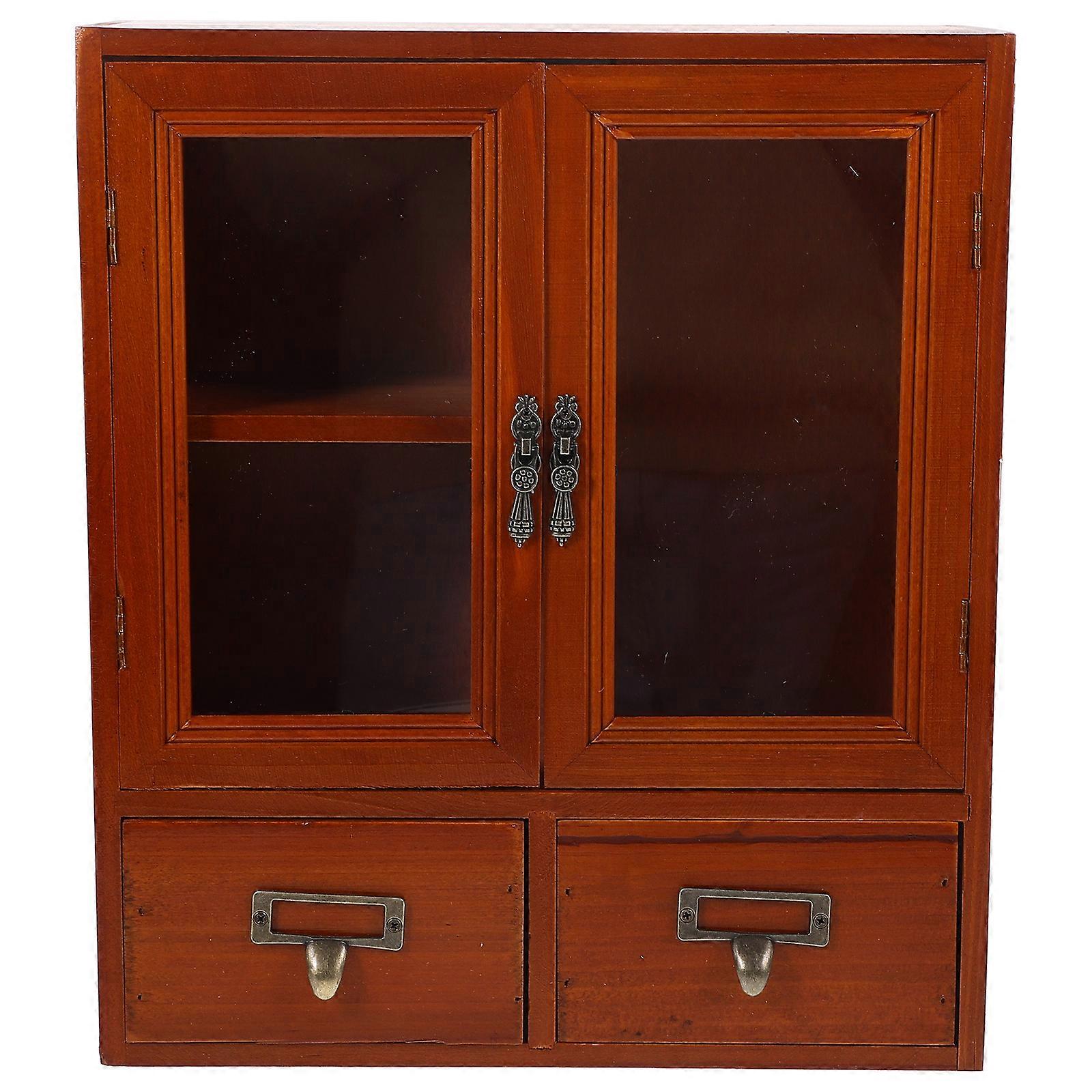 ארון אחסון ליד מיטת עץ מארגן ארון קיר ארון תצוגה וינטאג 'עץ