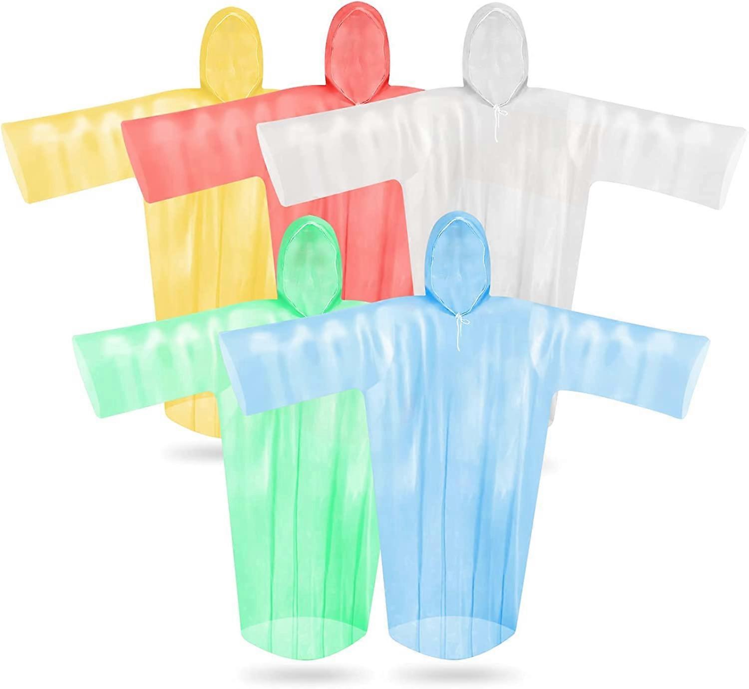 Althee 5 Pack Rain Poncho Set Colorful Disposable Rain Poncho for Adults with Drawstring Hood