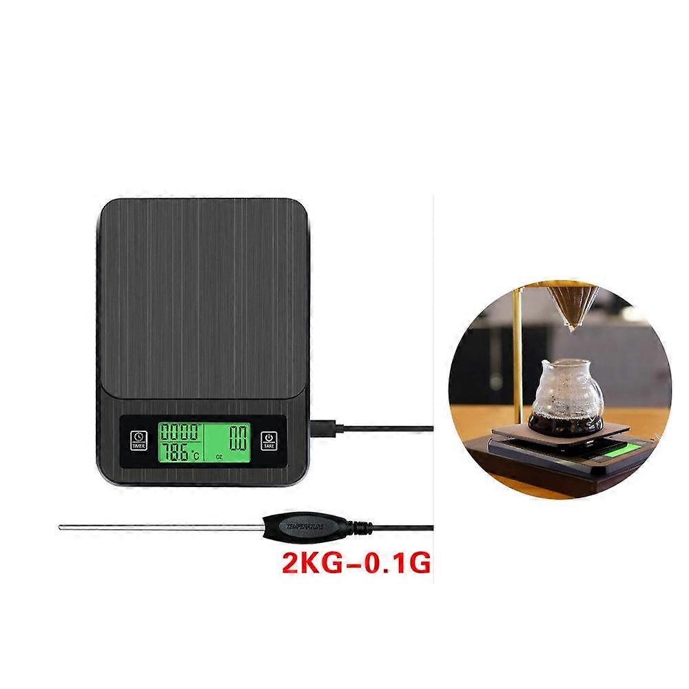 Electronic Scale for Hand Brewed Coffee Timing Thermometer Weighing Roasting Kitchen Scale Black