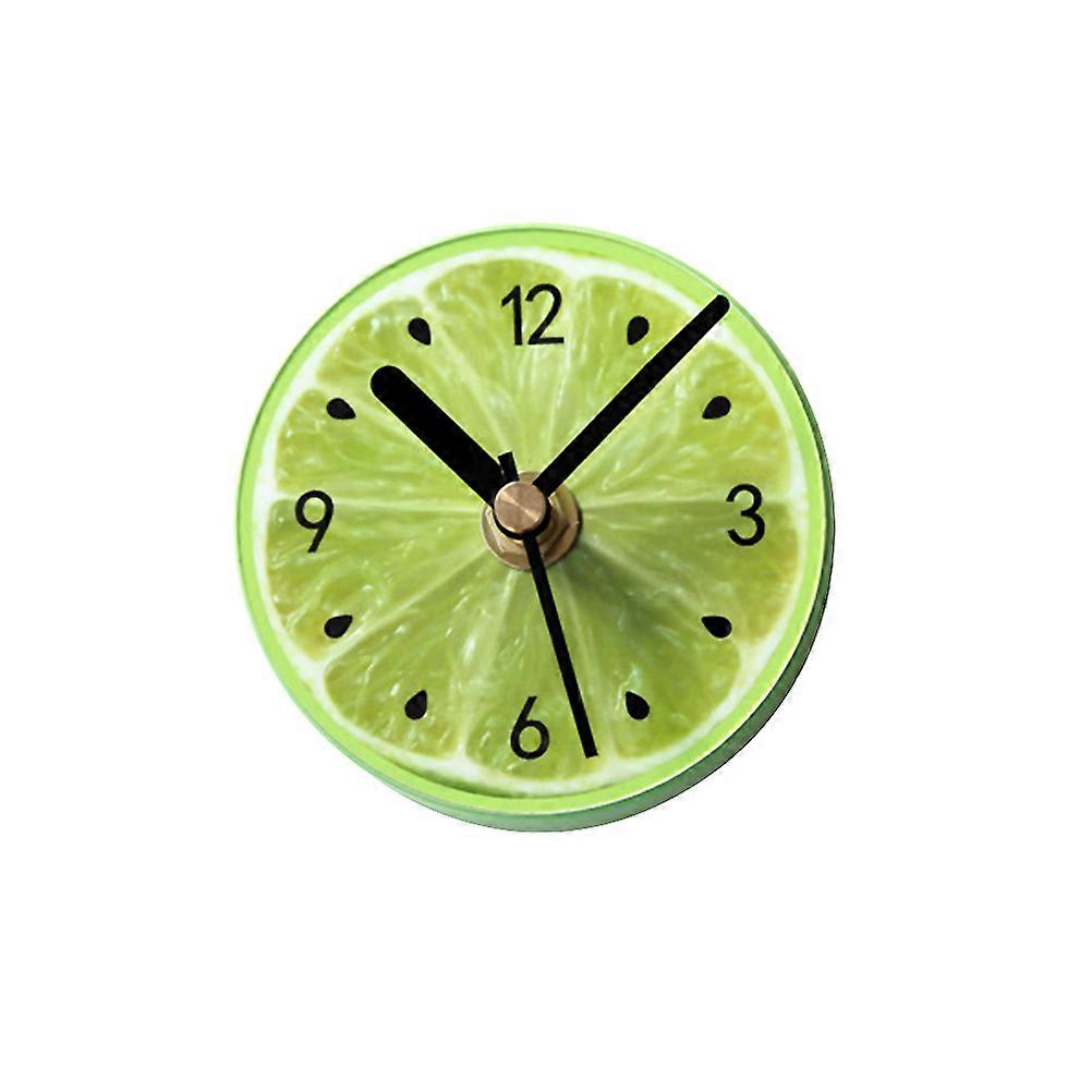Refrigerator Magnets Sticker Clock Round Fruit Pattern Wall Clock Message Stickers (Green Lemon)