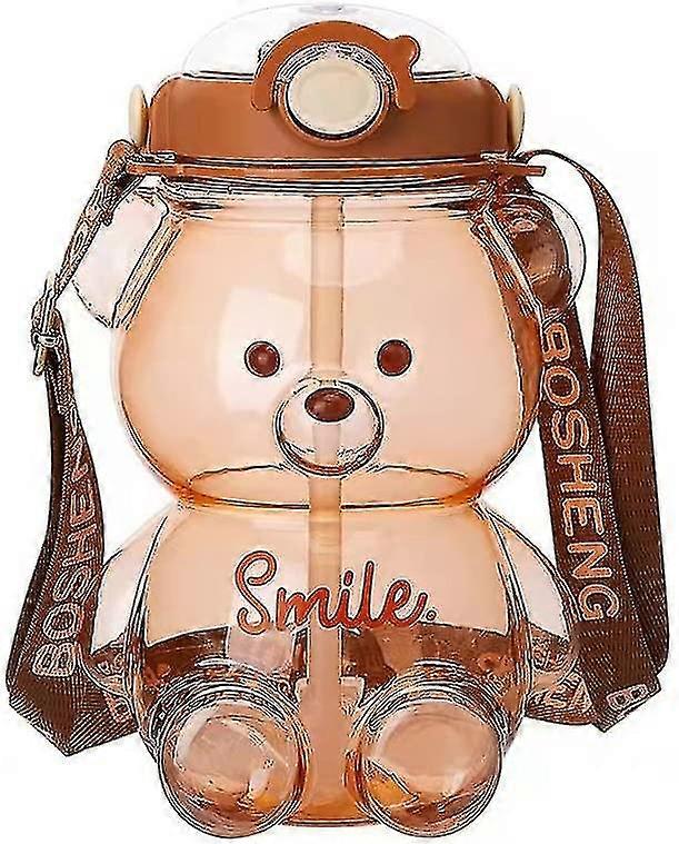 Garrafa de água de urso com palha, jarra de água à prova de vazamento kawaii com alça de ombro ajustável para viagem de acampamento