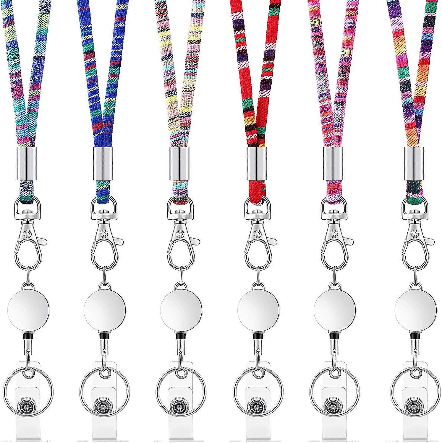 6 Pcs Boho Lanyards for ID Badges, Boho Lanyards with Retractable Reels, Breakaway Cute Lanyards with Metal Badge Reel Holders for Keychain