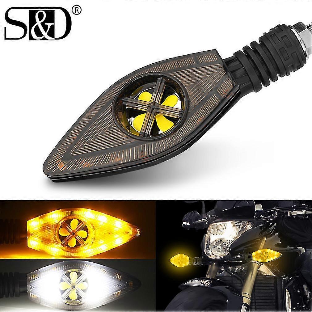 Dual Color Motorcycle Led Turn Signal Lights Yellow Drl Brake White Red Blue Led Moto Indicator Flashing Light Blinker W/ Fan