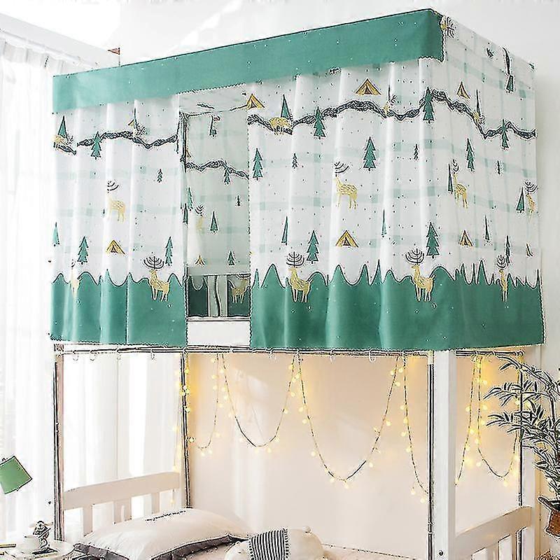 Printed Dormitory Bed Curtain With Rope & Clasp College Single Bed Shade Cloth For 4/4.5 Inch