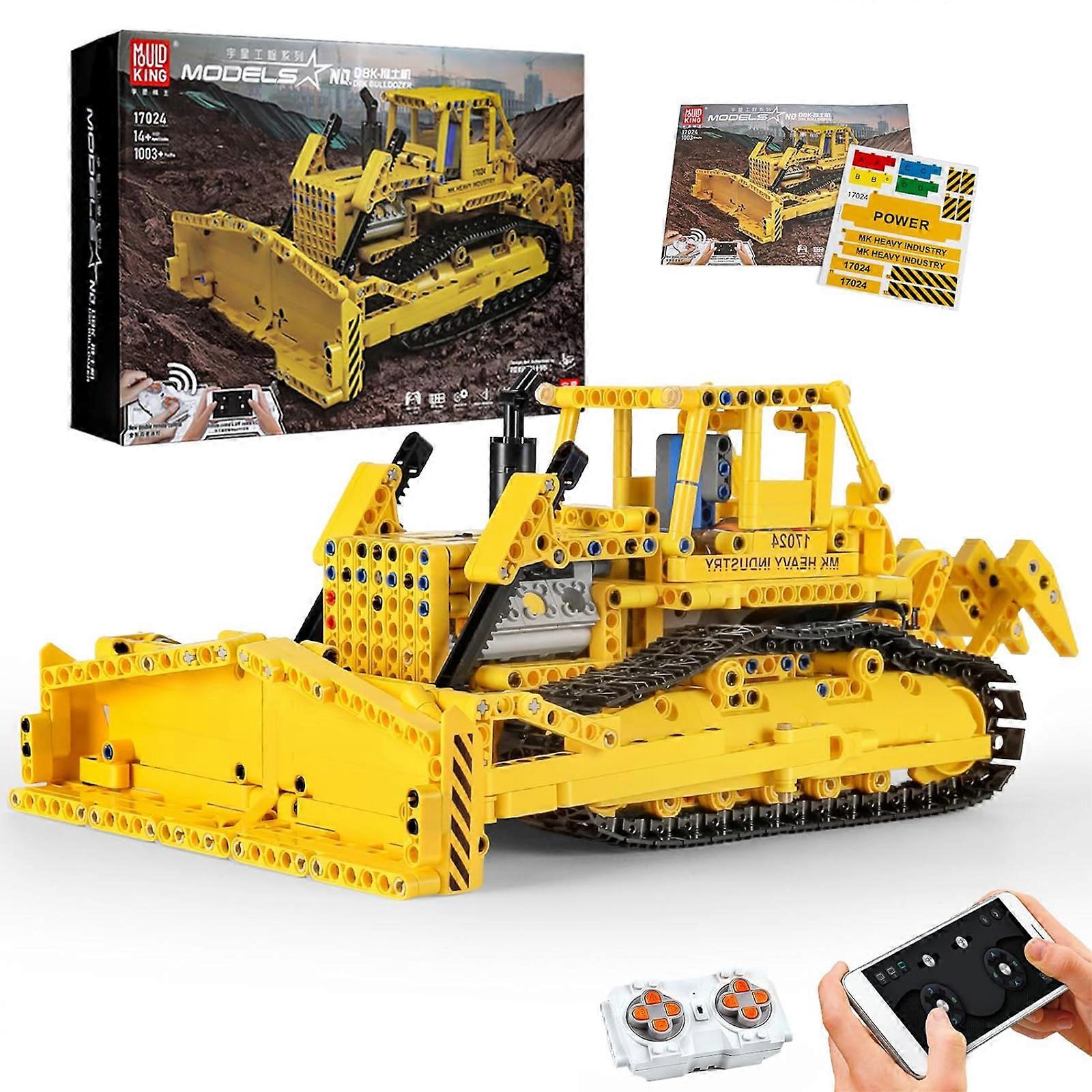 Mould King Dynamic Version of Crawler Double Head Loader Model Building Blocks, 1003 Pieces Engineering Series Bulldozer, Remote Control and APP Dual