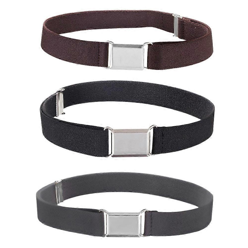 3 Pcs Kids Adjustable Elastic Belts with Silver Square Buckles for Boys and Girls