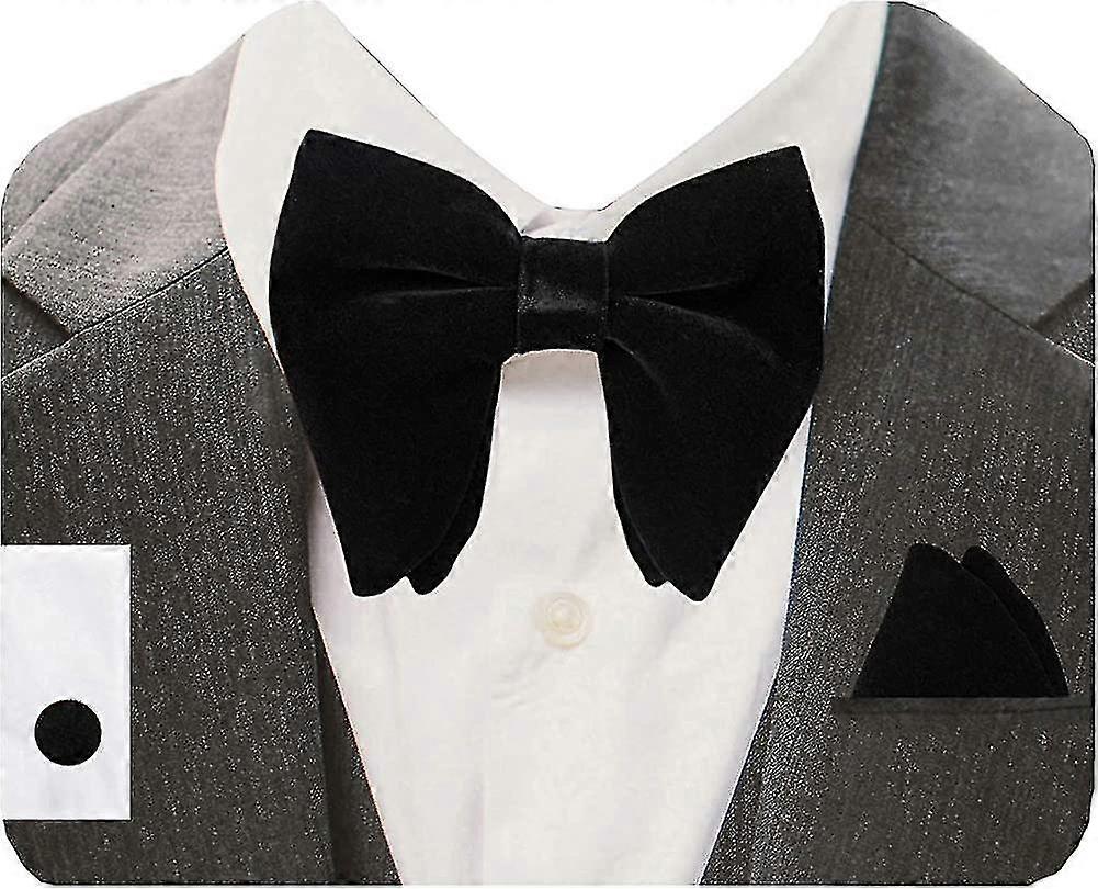 Mens Solid Plaid Velvet Pre-tied Adjustable Bow Tie And Pocket Square Cufflink