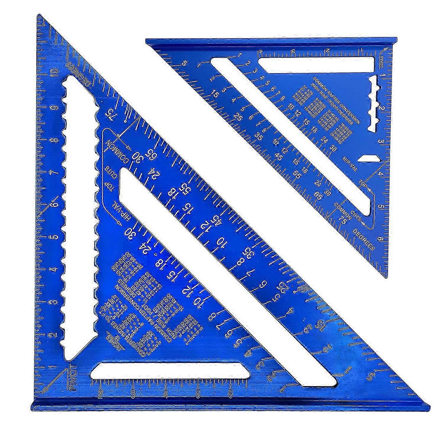 ASNOMY 7 Inch & 12 Inch Imperial Triangle Ruler, Blue Triangle Ruler Rafter Square Protractor, High Precision Aluminum Alloy Triangle Ruler,Layout Mea
