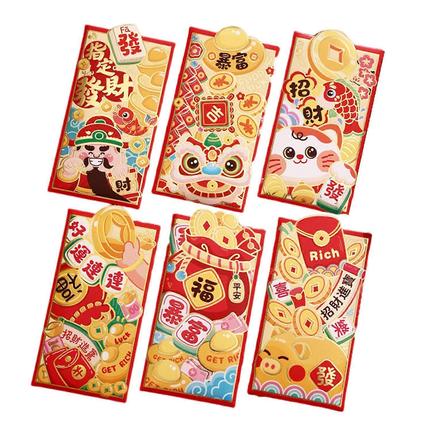6Pcs Red Envelopes 2025 Chinese Lunar New Year Red Pocket Year of The Snake Lucky Money Envelope for