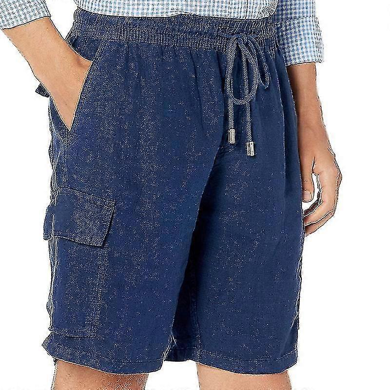 Men Elastic Cotton Linen Casual Shorts Drawstring Solid Pants