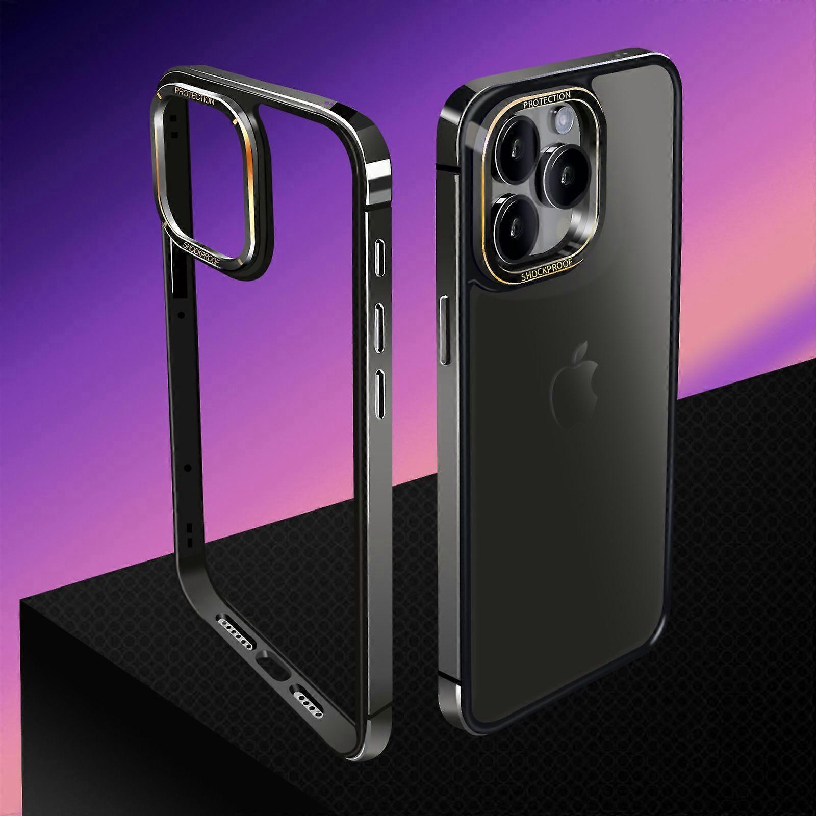Metal Frame Phone Case for iPhone 15 Pro Max, Slim Shockproof Bumper Cover Frame Case with Raised Camera Frame Protection