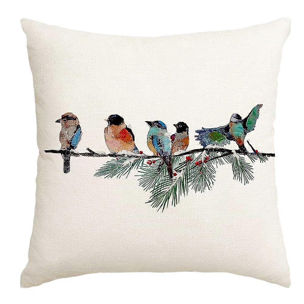 Birds Christmas Pillow Covers 18x18 Inch Cotton Holiday Decor Cushion Covers for Festive Home Decoration