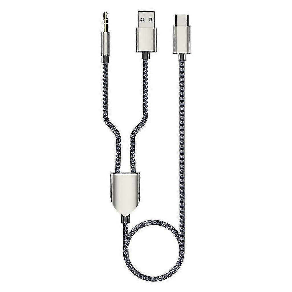 1 jaettu 2 tyyppi-C USB-A 3,5 mm:n Aux-kaapeli stereo-Hifi-ääni auton kaiuttimille