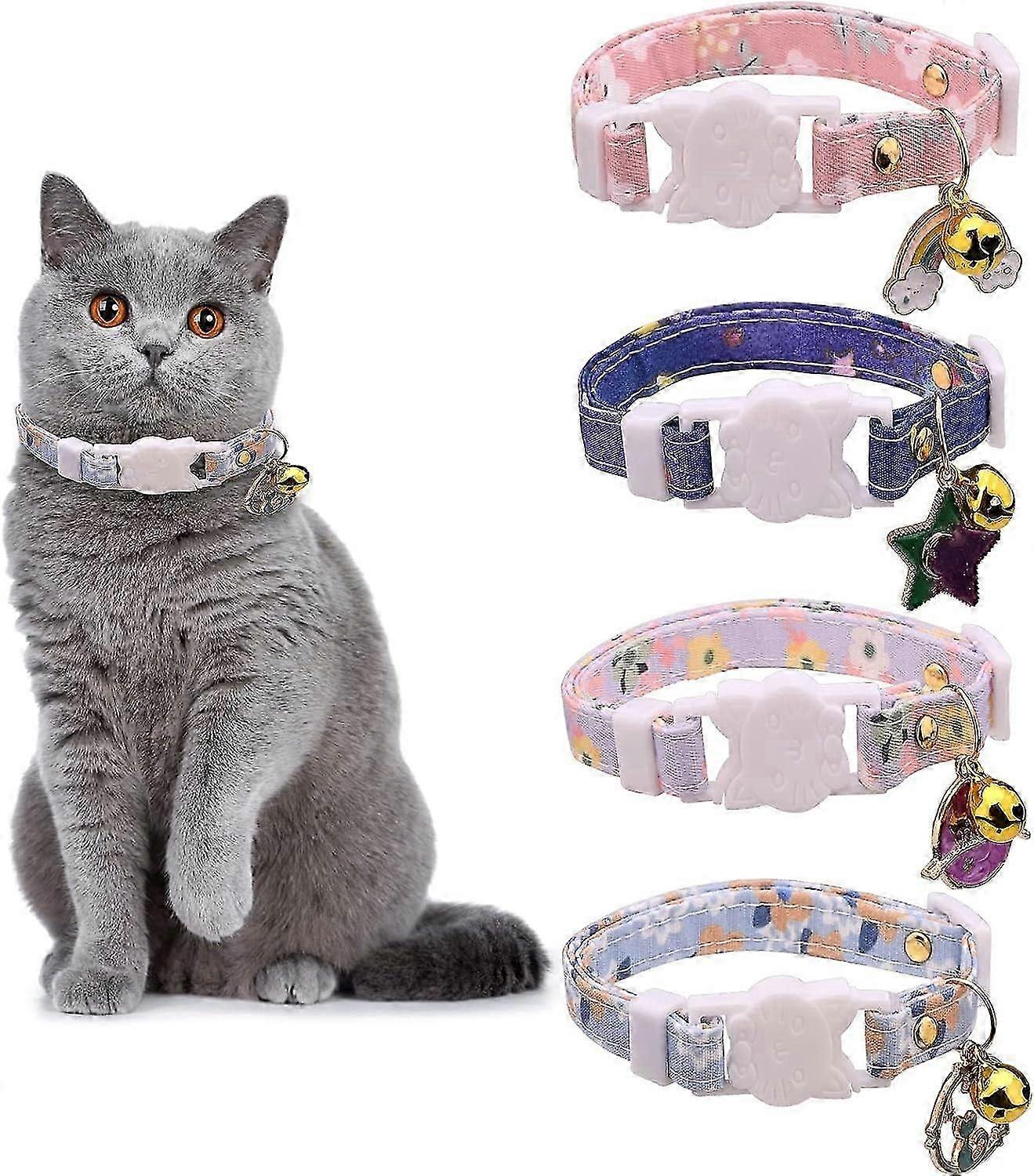 Cat Collars, Anti-Strangulation Cat Collar with Bell, Adjustable Kitten Collar from 16 to 29 cm, Cat Collars with Bow Tie, Quick Release Safety Buckle