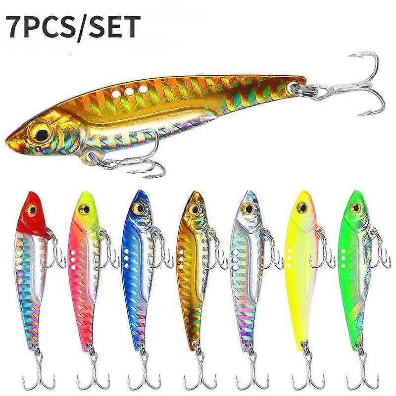 7 st/set fiskedrag långkastiga metalljärnplatta paljett blodkrokar 8/13/16/20g 3d metallfiskkrokar