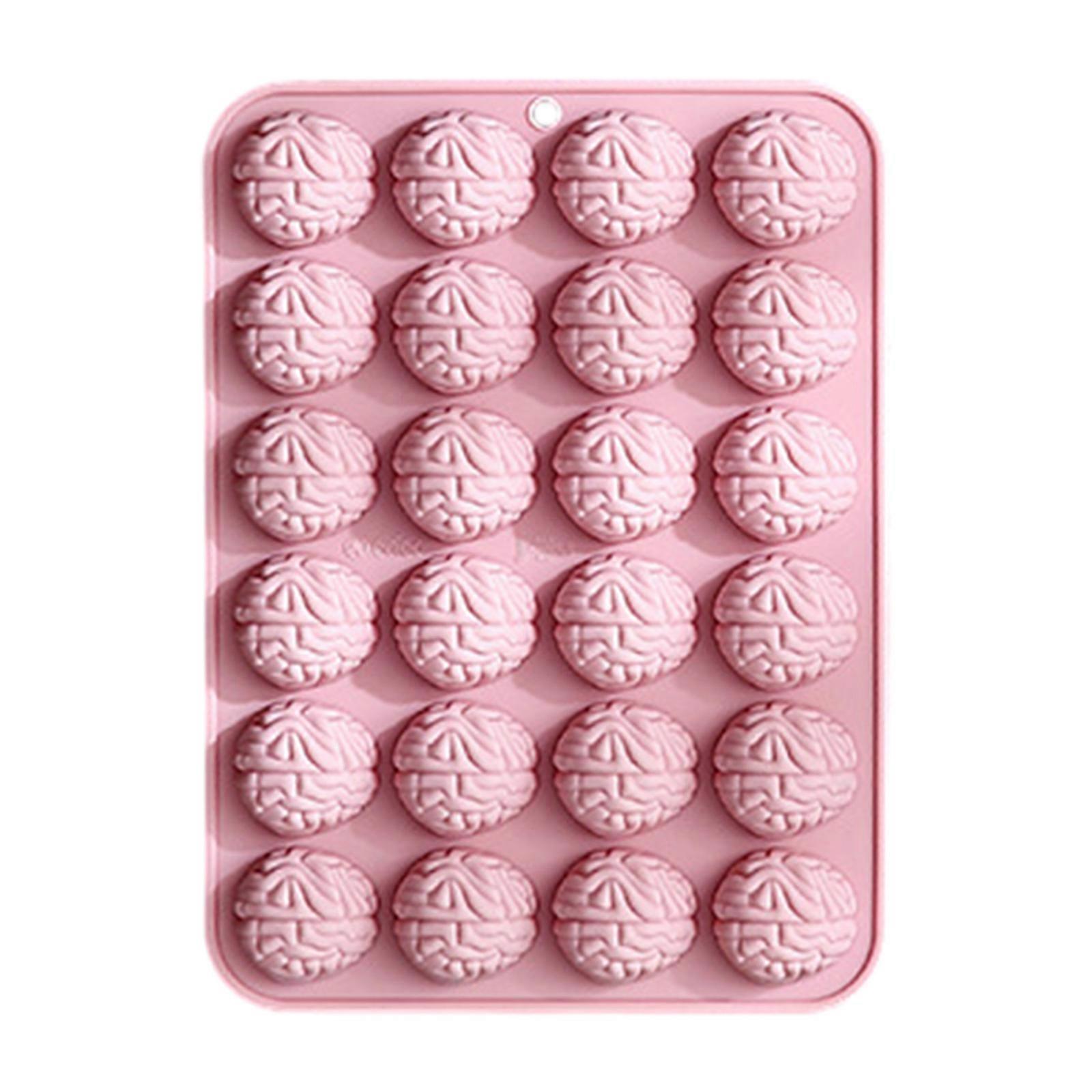 24Cavity Brains Shaped Silicone Molds Fondants Cake Molds Holiday DIY Bakings Tool for Making Chocolate, Candy, Soaps Pink