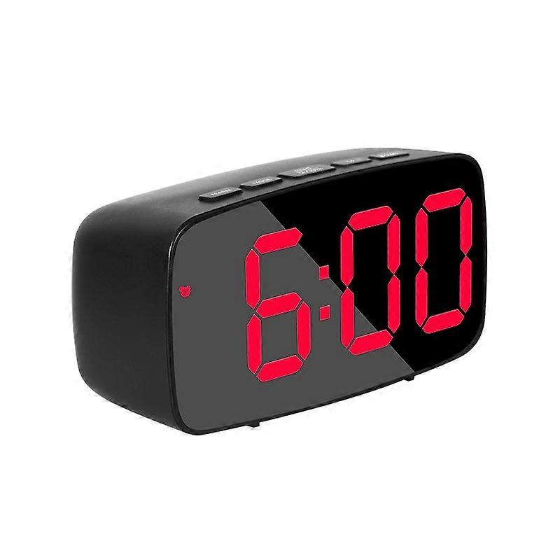 Mirror Bedside Alarm Clock Battery Plug-In Dual-Purpose LED Clock, Colour: Arc-shaped Black Shell (Black Surface Red Light)