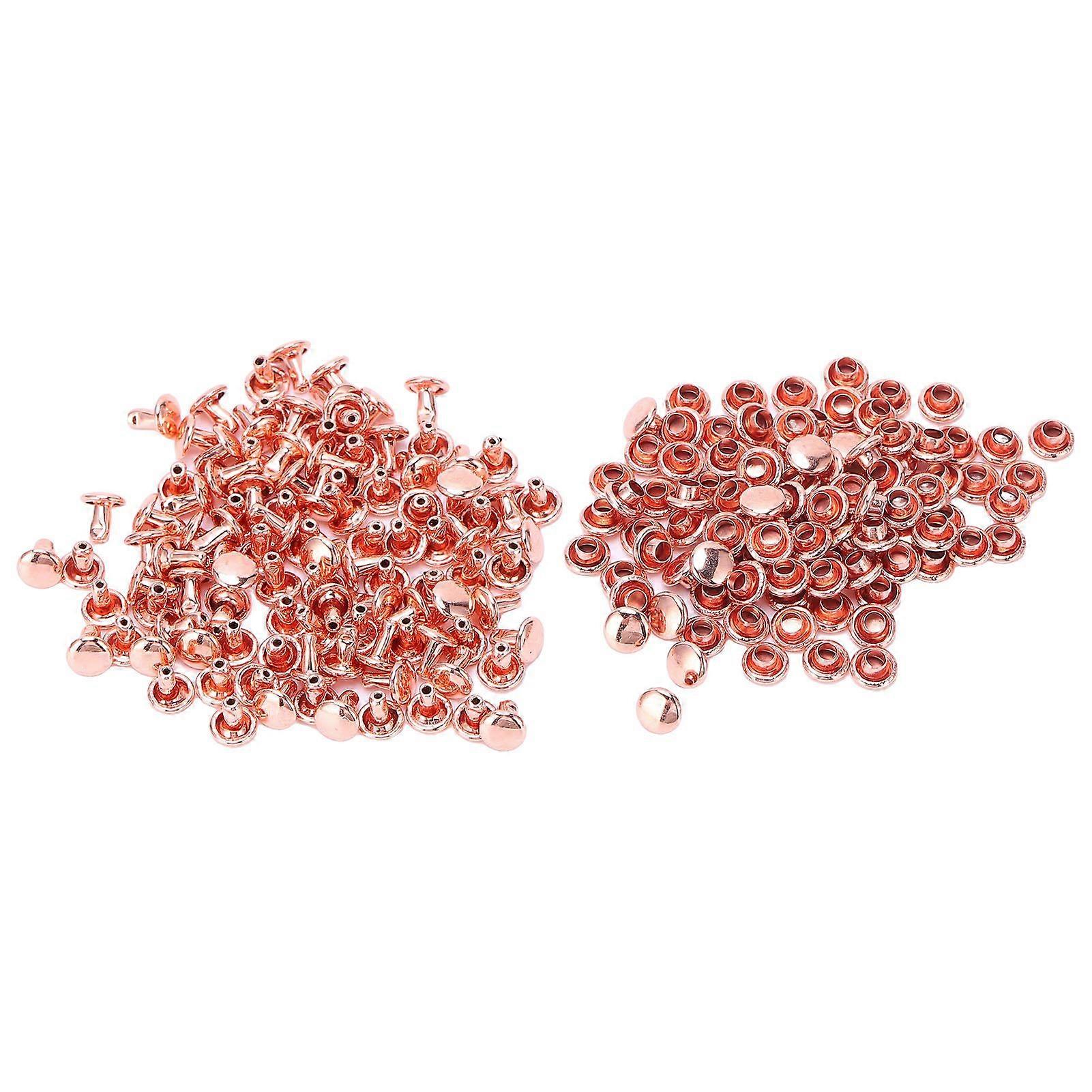 100Pcs Double Cap Rivets Rose Gold Round Iron Rivet Studs for Purse Bags Handbags Shoes Belts Leather Craft DIY
