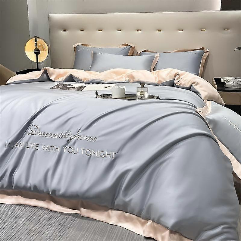 Summer Silk Premium Feeling Washed Ice Silk Sheet And Duvet Cover 4 Piece Bedding Set