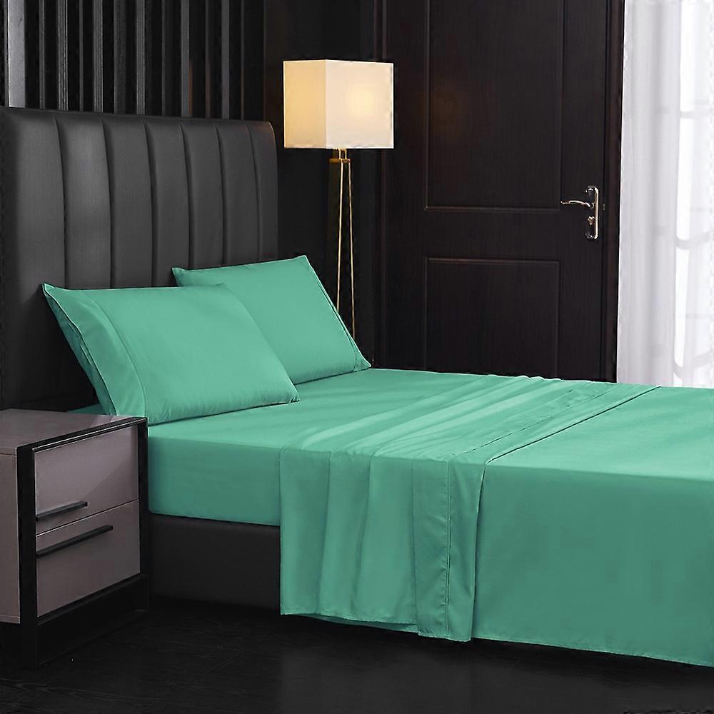 JT013 Queen Four-piece Bedding Set Solid Color Bed Sheet+Fitted Sheet+2 Pillowcases-Light Green