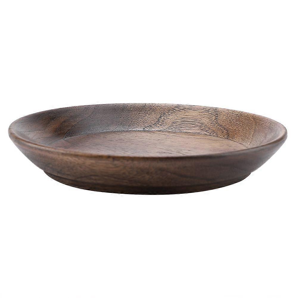 Dark Solid Wood Fruit Tray Round Food Tray Tea Dessert Cake Tray (12.5cm)