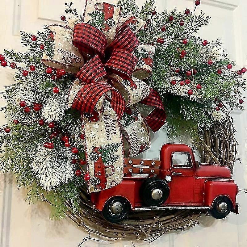 レッドトラッククリスマスドアハンギングファームハウス赤いトラックリースクリスマスリース装飾
