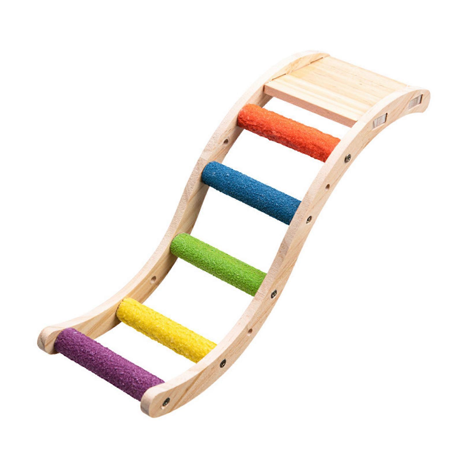Parrot Colorful Ladder Bird Toy Cockatiel Wood Perch Gym Playground Ladder with Non-slip Quartz-Sand Paw Grinding Toy