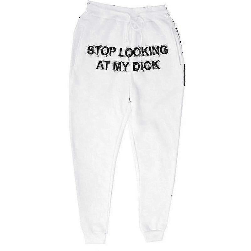 Stop Looking At My Dick Pants Letter Printing Casual Pants For Men And Women Drawstring Loose High Waist Sports Trousers