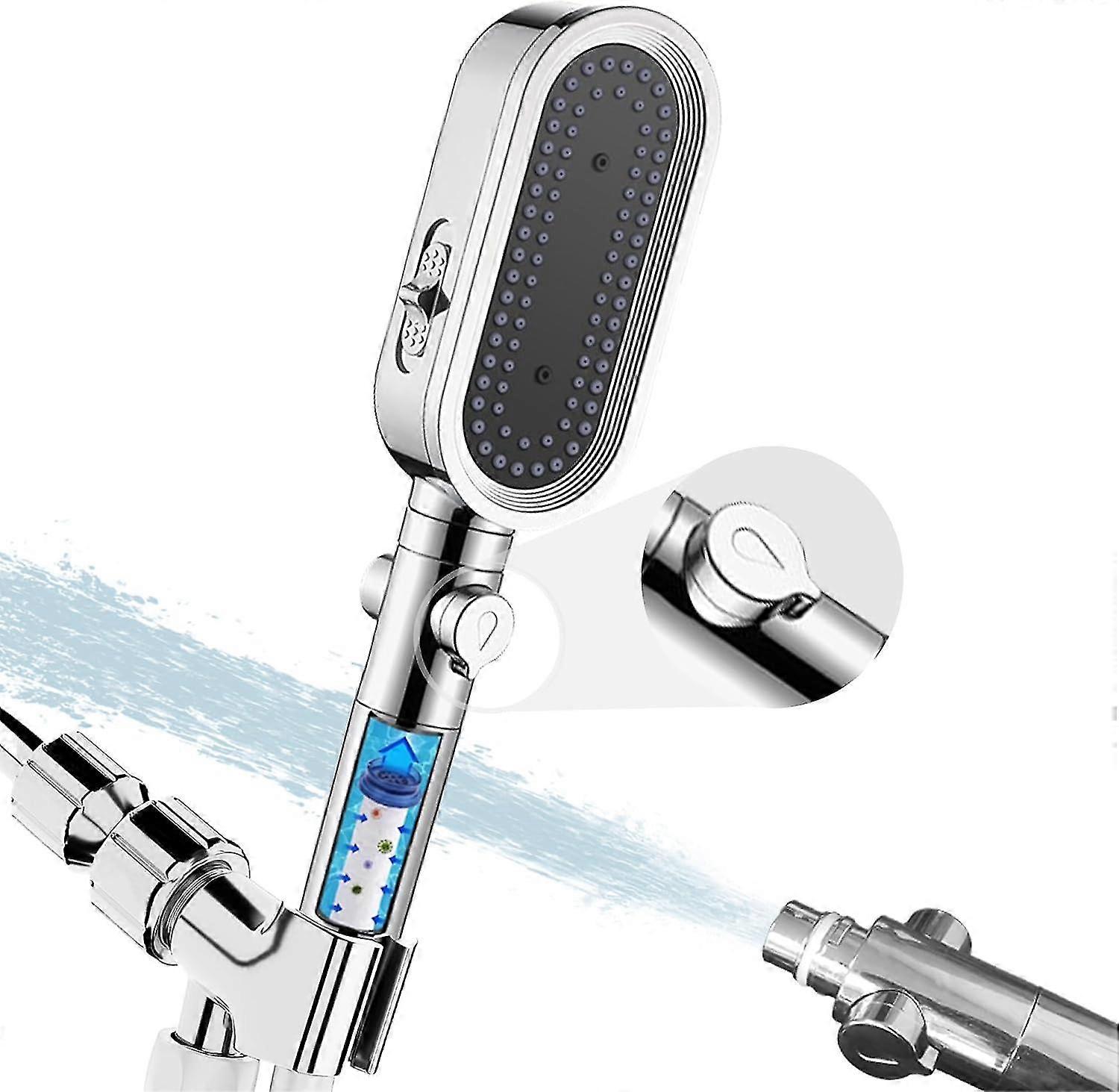 Eco-Friendly Low-Flow Showerhead with 2-Meter Hose Featuring a Filter and Three Spray Settings in Chrome Finish