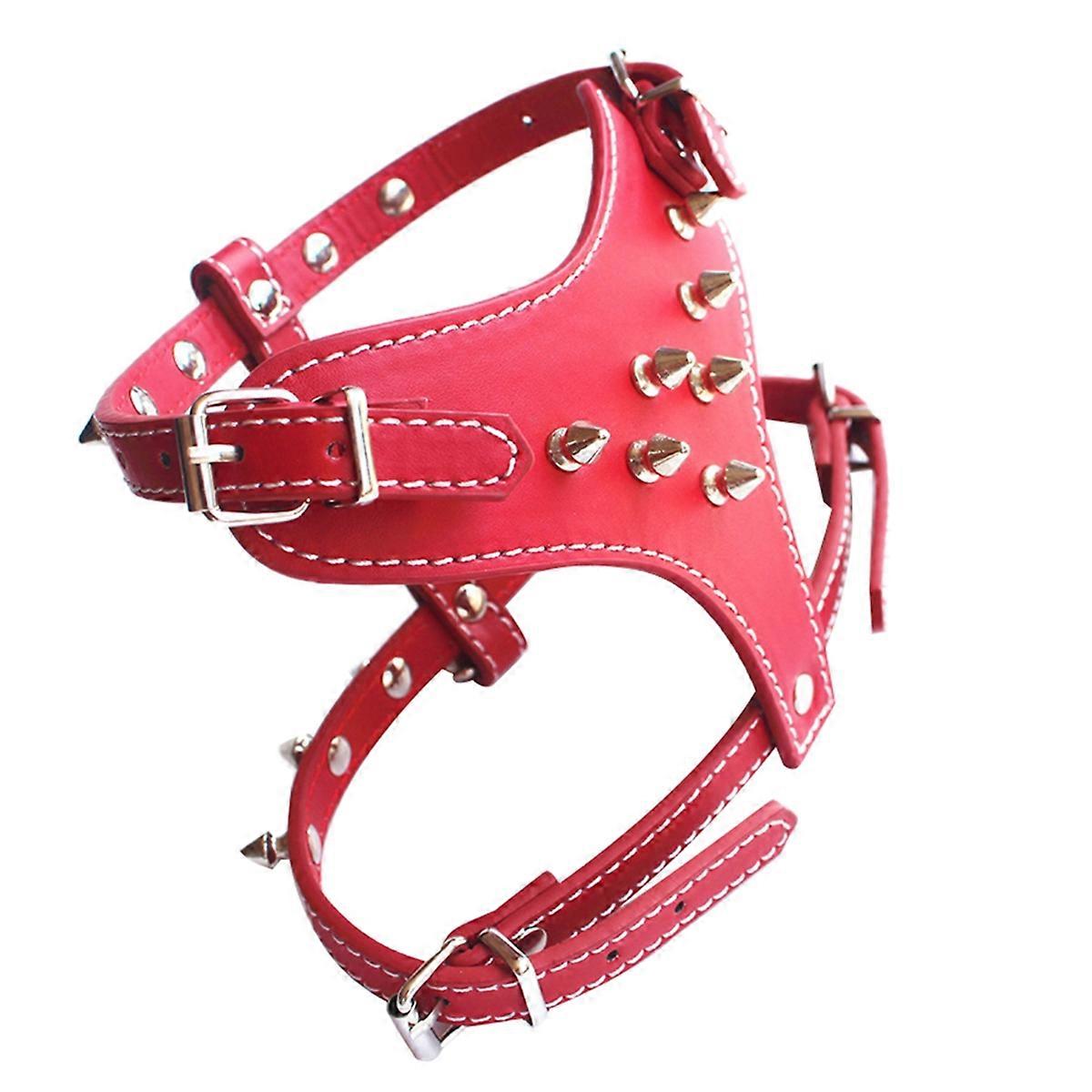 Spiked Studded Leather Puppy Dog Harness Vest For Small Breeds red