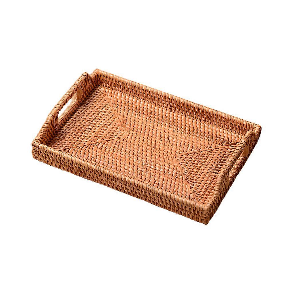 Rectangular Hand-woven Fruit Tray Rattan Bread Storage Basket Serving Platter S