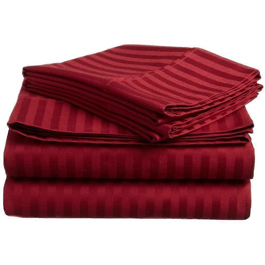 Split King Adjustable Bed Sheets 5-Piece Set Burgundy Stripe 100% Egyptian Cotton 500 Thread Count Deep Pocket 10-12 Inch