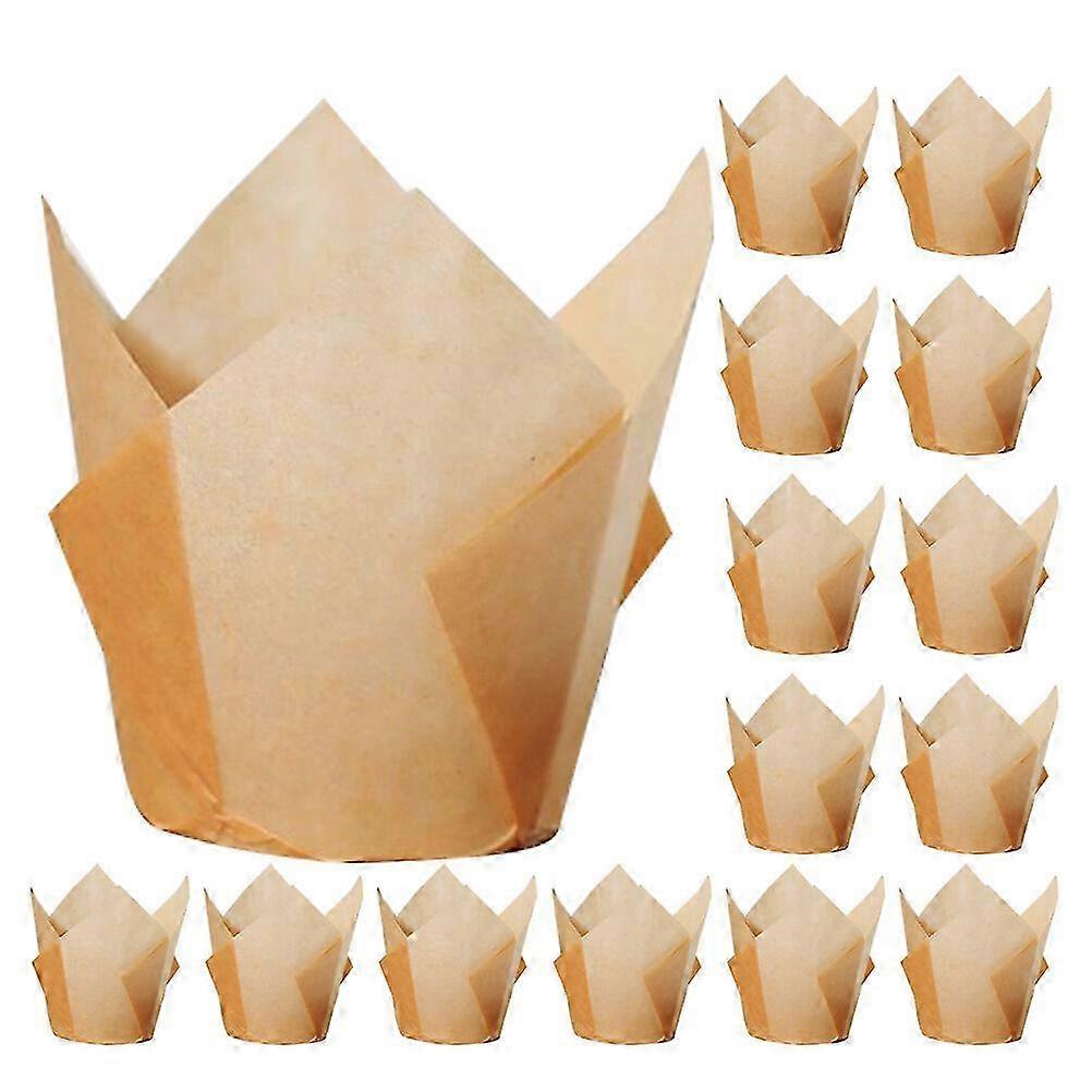 50-Piece Tulip-Design Cupcake Liners Decorative Baking Paper Muffin Wrappers with Holder