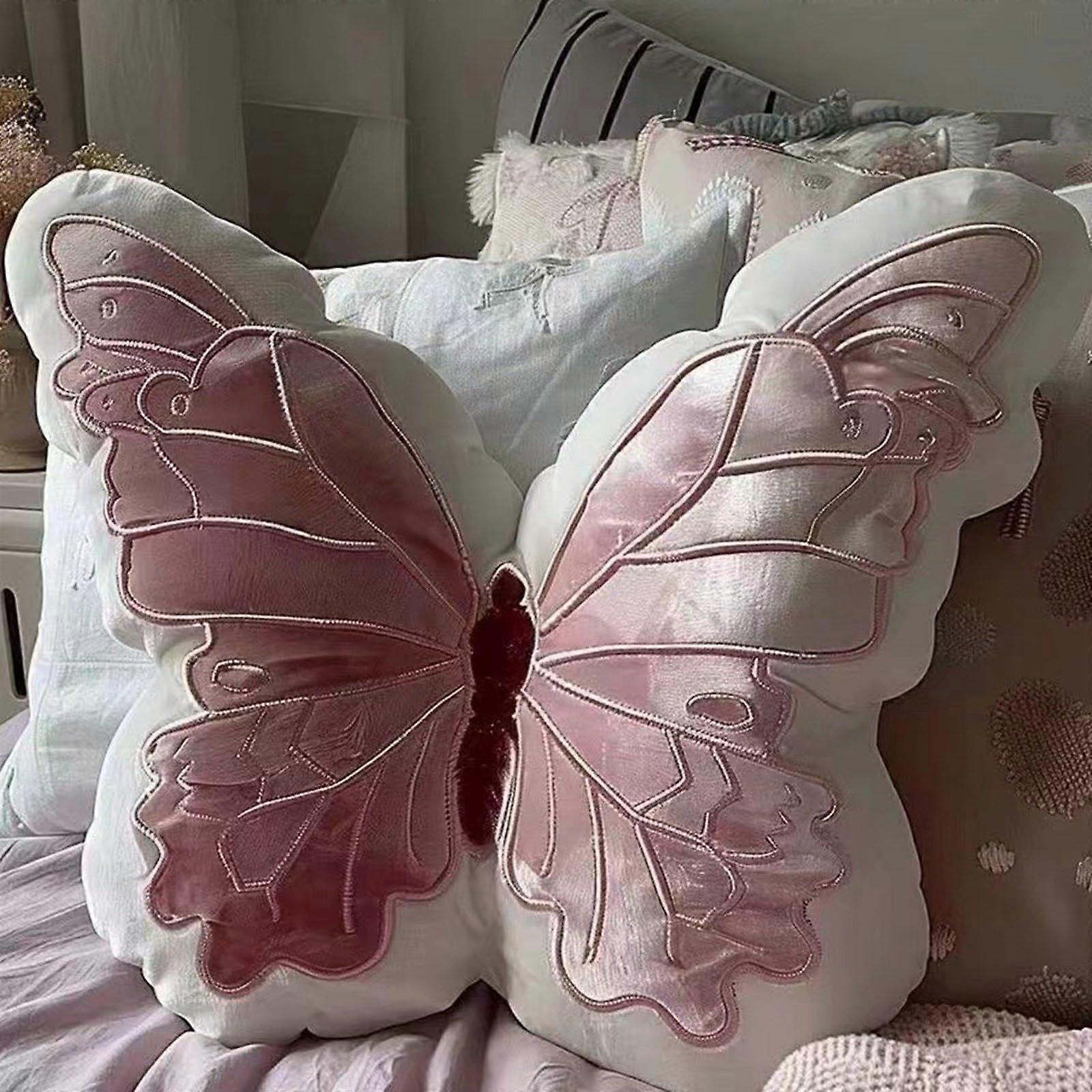 Pink Butterfly Plush Velvet Throw Pillow 11.8 x 11.8 Inches Soft Decorative Cushion for Kids Room Bedding
