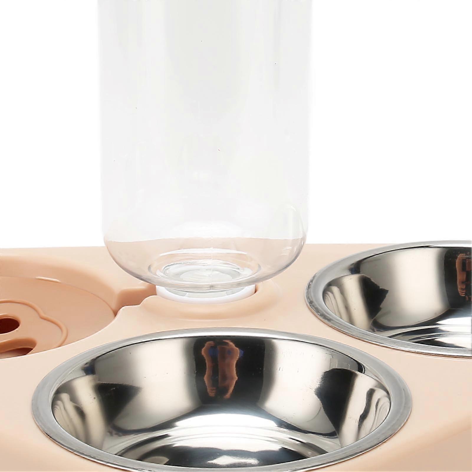 Pet Bowl Set, Spill-Proof Triple Bowl with Automatic Water Bottle for Cats and Dogs, Pink