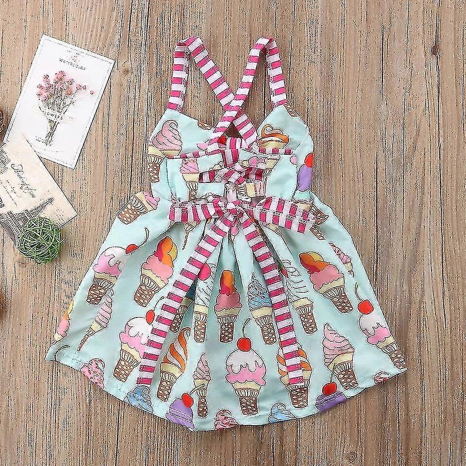 Kleinkind Babys Mädchen ärmelloses Eiscreme-Trägerkleid