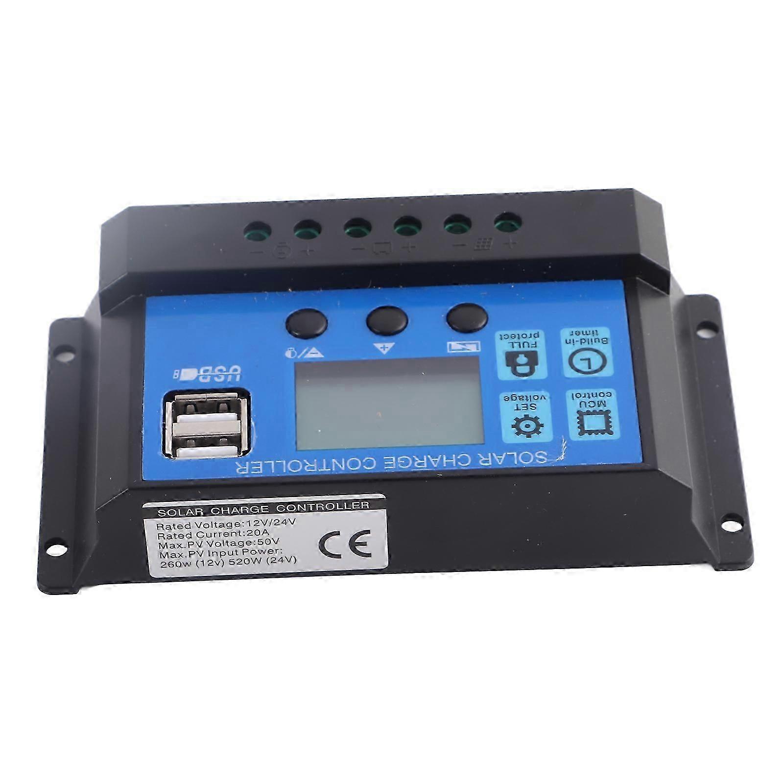 12V 24V Auto 20A LeadAcid Battery Solar Charge Controller PWM Regulator Dual USB 5V Output