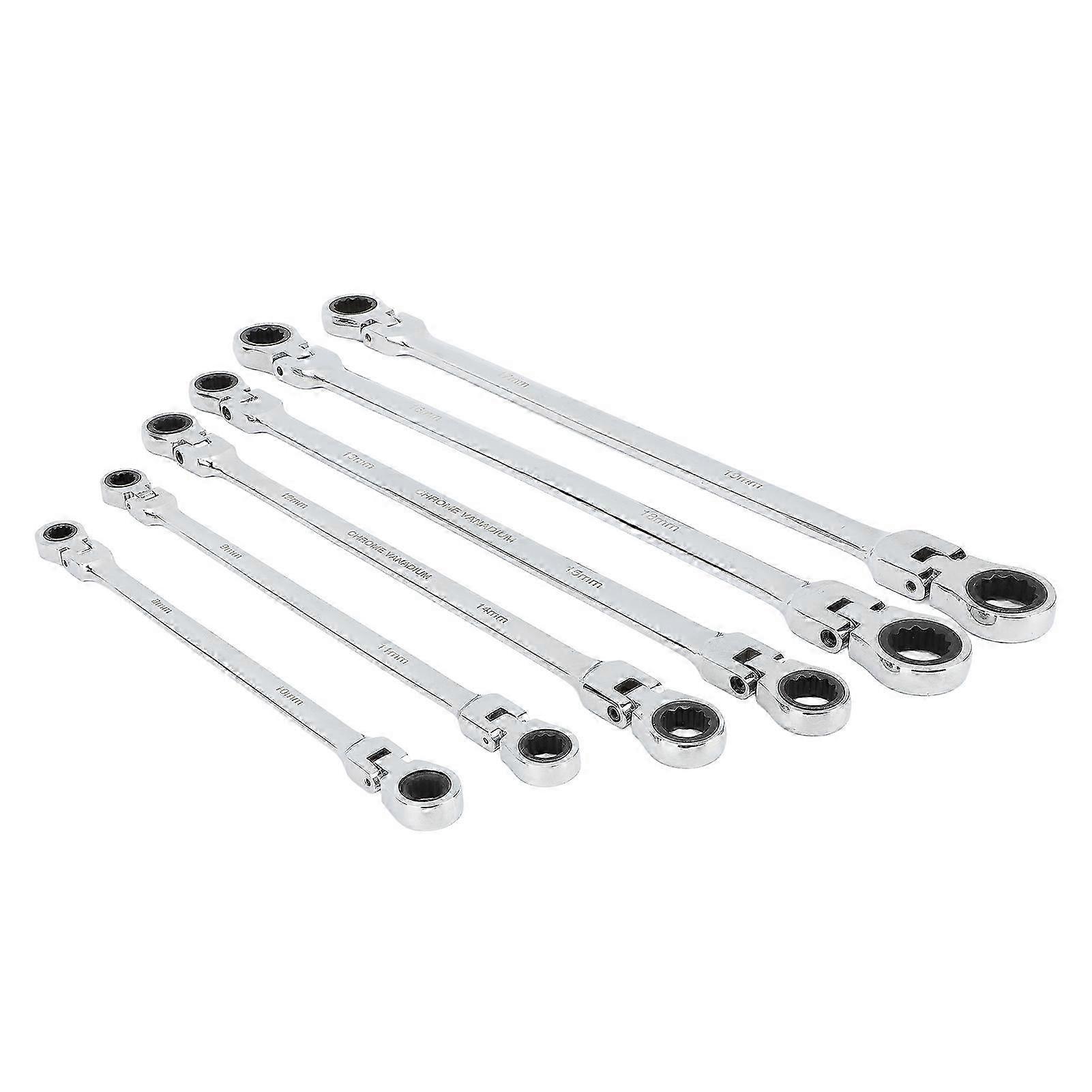 Professional 6pcs Metric Ratchet Wrench Set 8-19mm - Flex Head & Double Box End for Mechanics
